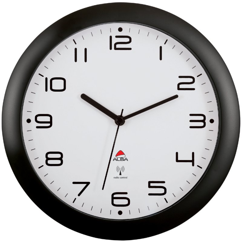 ALBA radiogestuurde wandklok, zwart, 30 cm, automatische tijdinstelling
